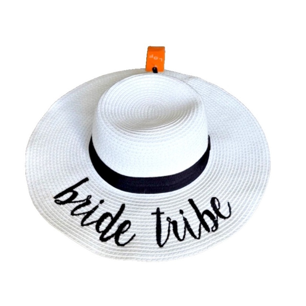 Bride Tribe Woven Sun Hat; Black/White; Black Ribbon; Adjustable; NWT